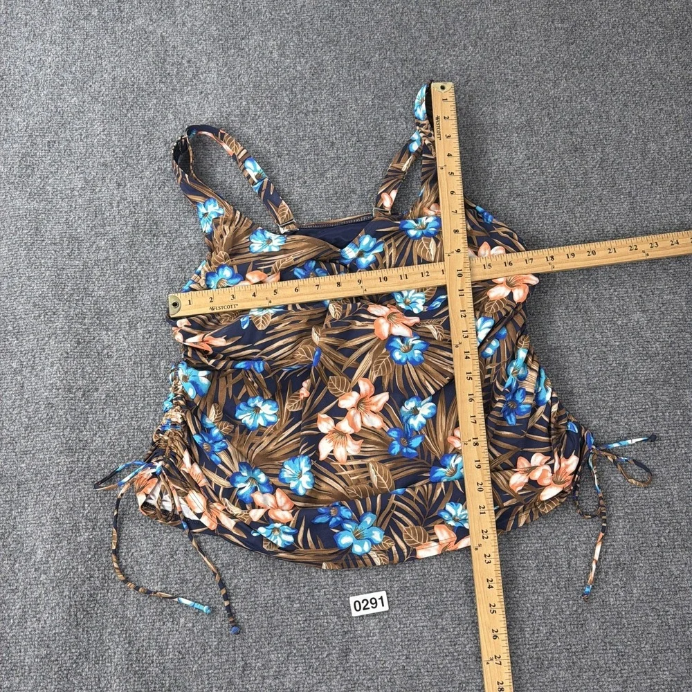 Lands End Tankini Swim Top Womens 18W Tropical Floral Ruched Beach